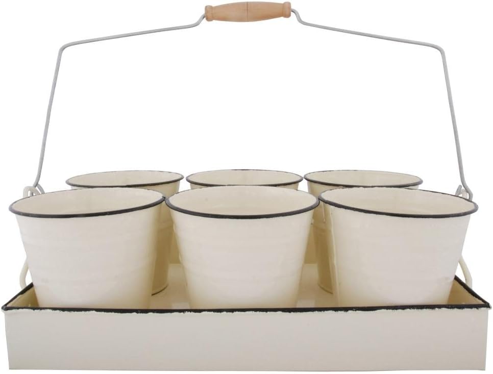 Esschert - 6er Topfset auf Tray - weiß-beige