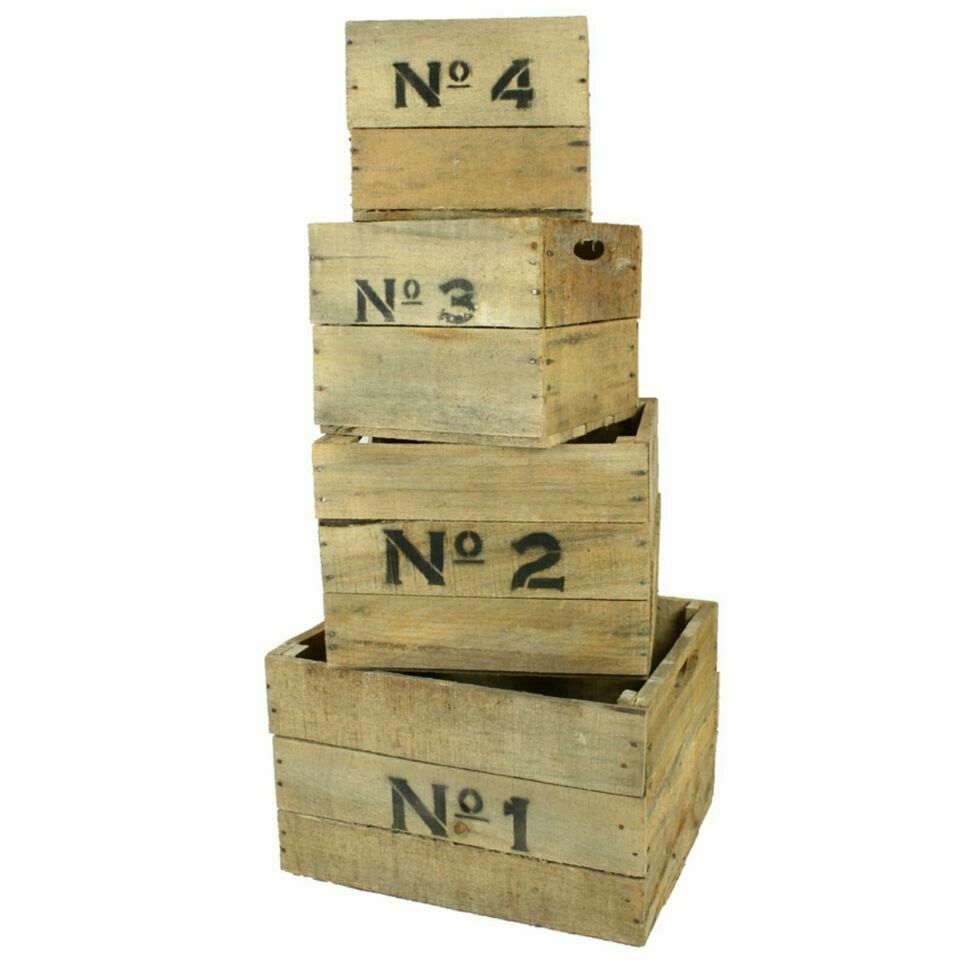 4-er Set Holzkisten Vintage natur, Dekokiste, No. Aufdruck