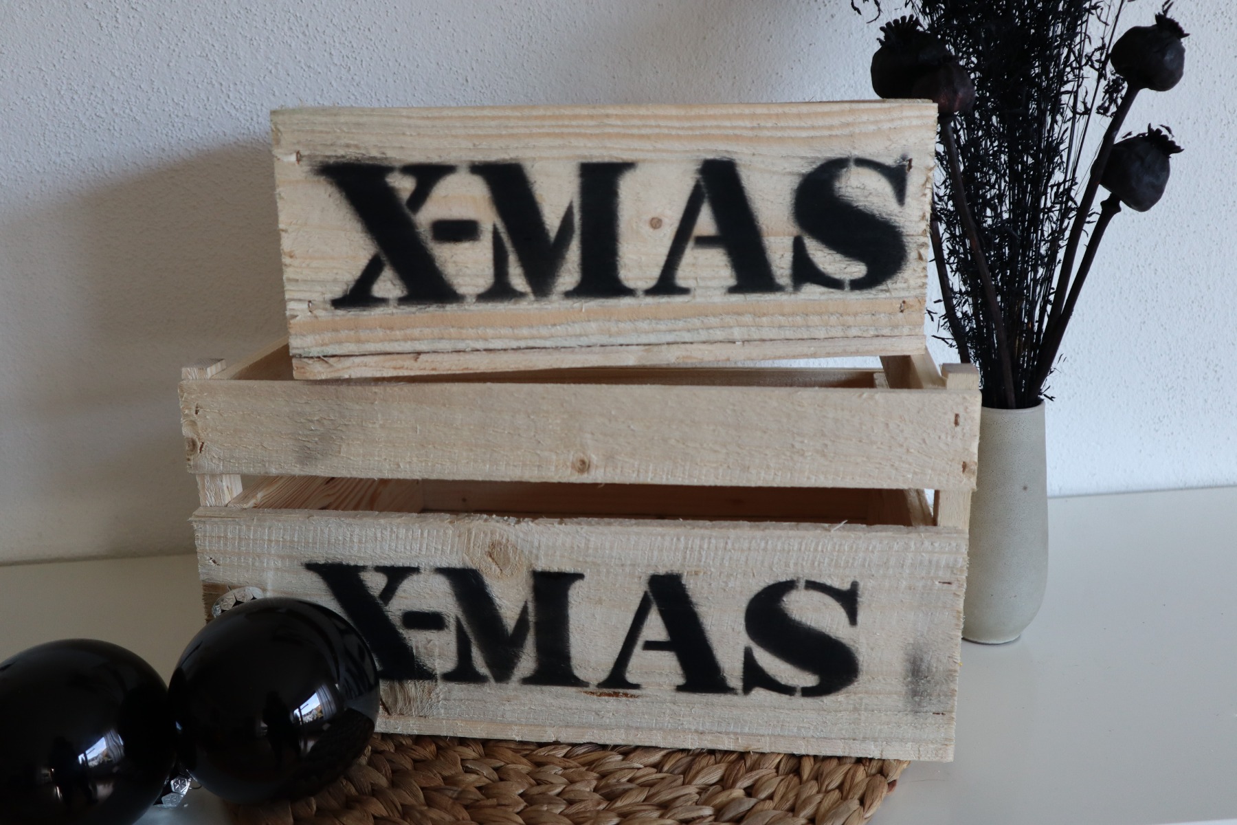Deko-Holzkisten "X-MAS", 2-er Set