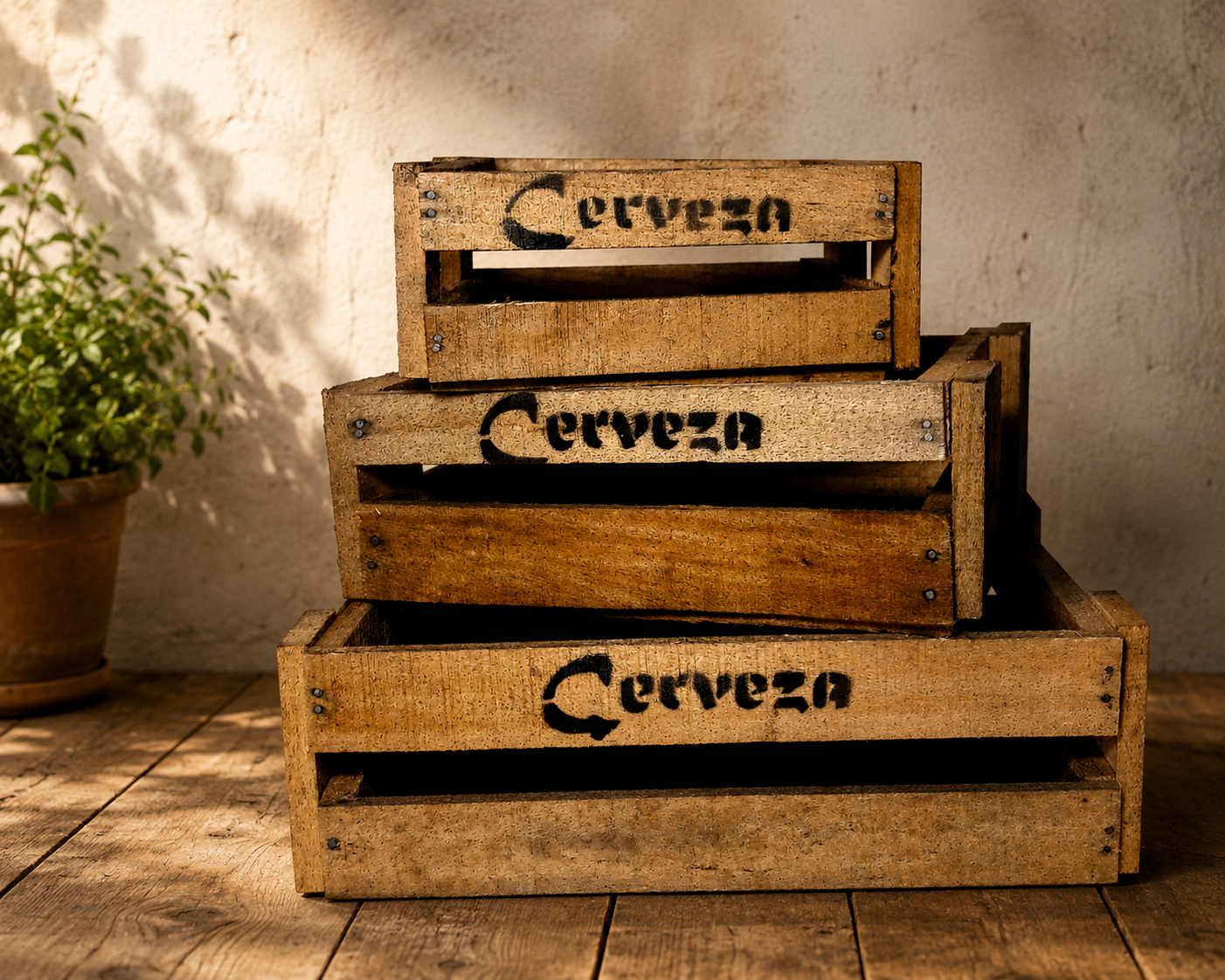 Cerveza Holzkisten, 3-er Set, klein, Holzkiste, Obstkiste, Vintage Design, braun natur