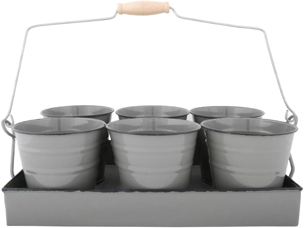 Esschert - 6er Topfset auf Tray - grau