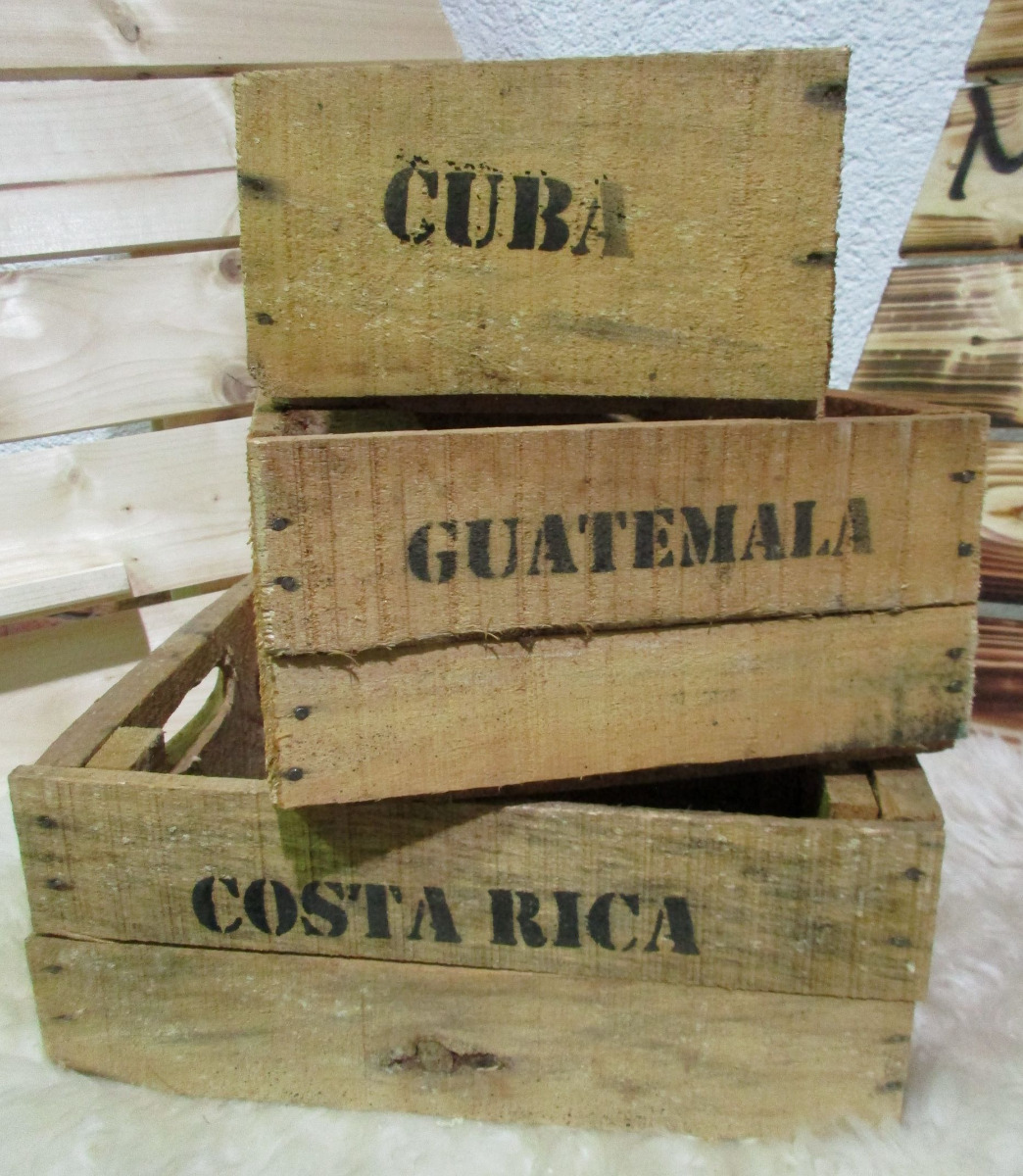 Holzkiste 3-er Set, Mittelamerika, Holzkiste Vintage