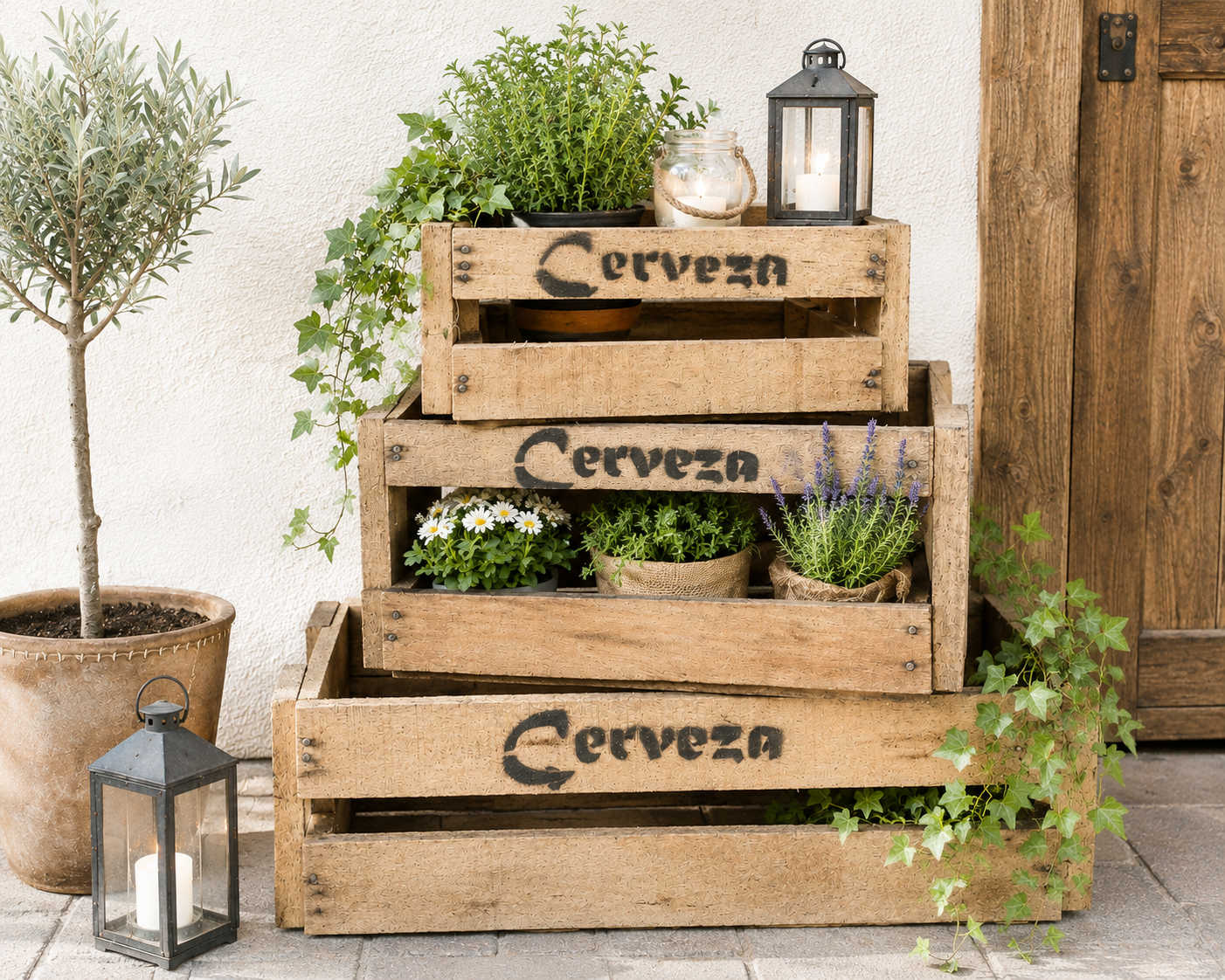 Cerveza Holzkisten, 3-er Set, klein, Holzkiste, Obstkiste, Vintage Design, braun natur