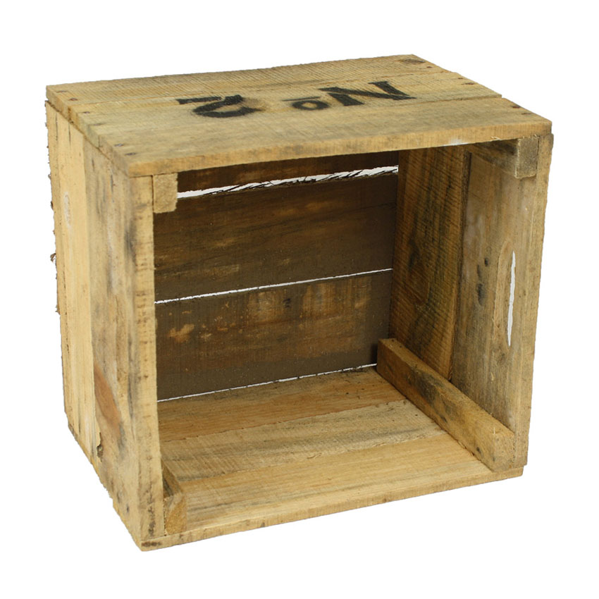 Holzkiste, mit No. 2 Aufdruck (33x30x24,5cm), Vintage Design, Obstkiste, braun natur