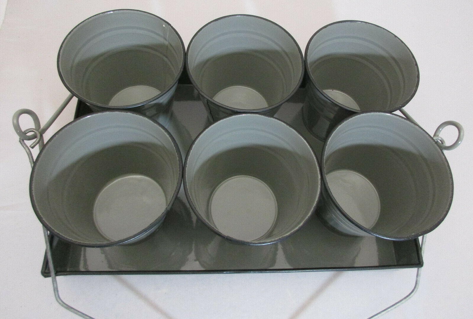 Esschert - 6er Topfset auf Tray - grau/weiß-beige/grün Farbwahl, Blumentopf Set