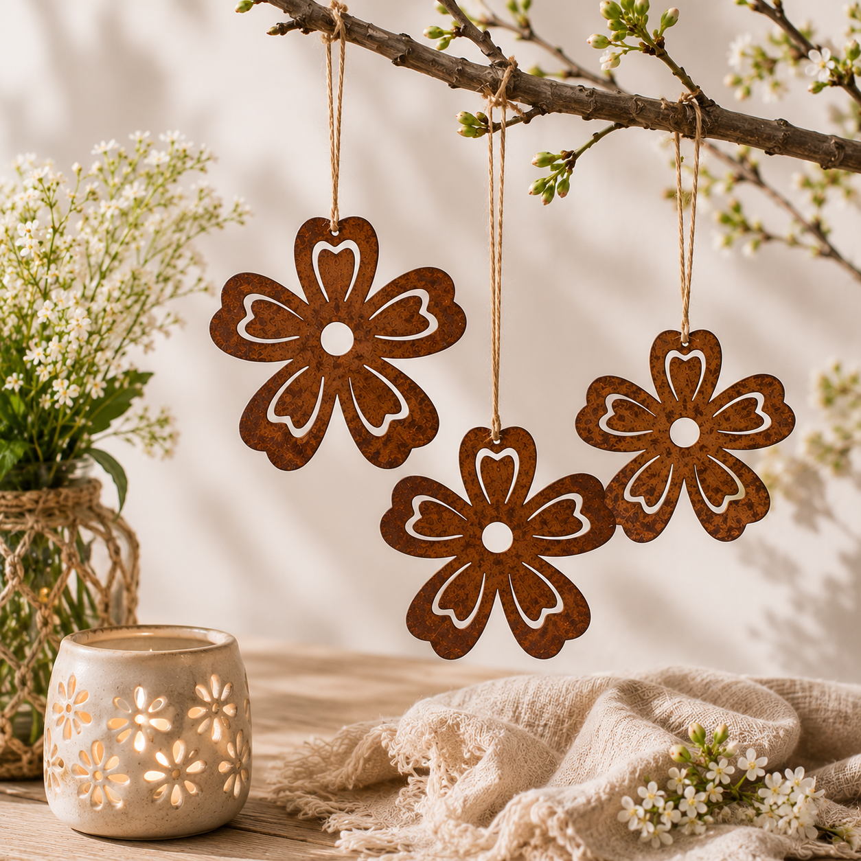 Blumen zum Hängen 3-er Set (8/10/15 cm)