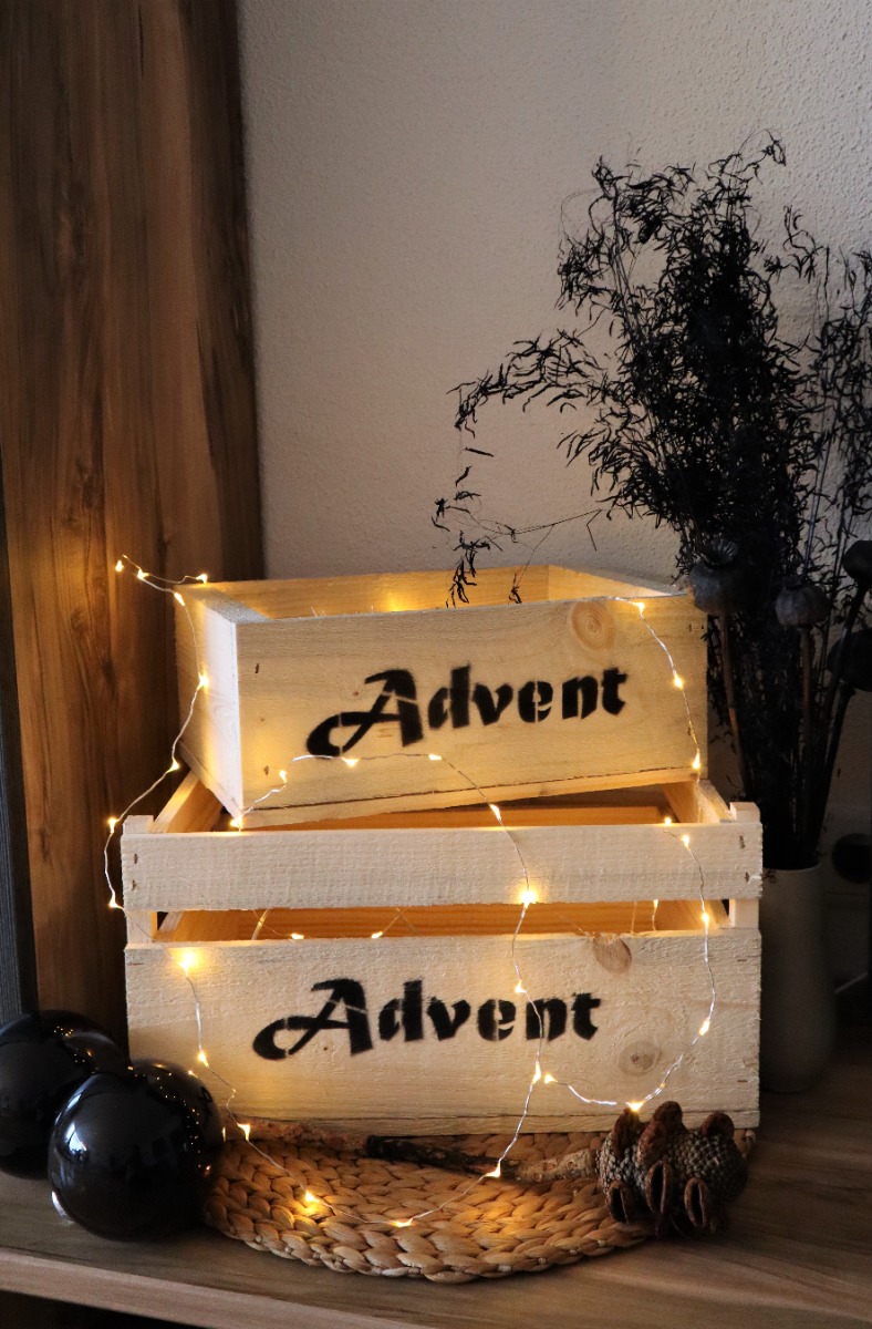 Deko-Holzkisten "Advent", 2-er Set