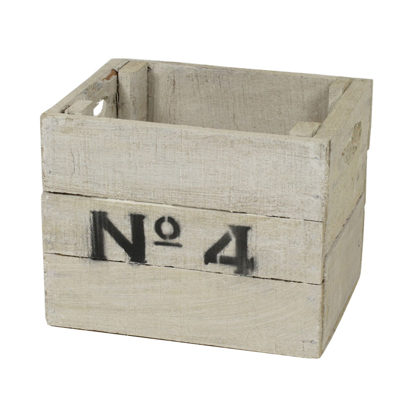Holzkiste, mit No. 4 Aufdruck (23,5x18x19,5cm), Vintage Design, Obstkiste, weiß lasiert