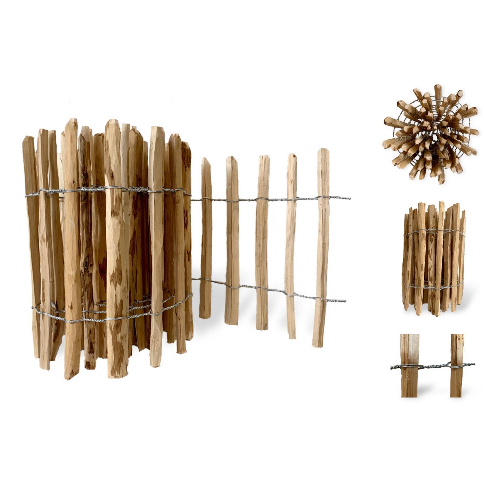 Gartenzaun / Staketenzaun Haselnussholz - imprägniert - 4-6 cm Abstand - 100 cm lang