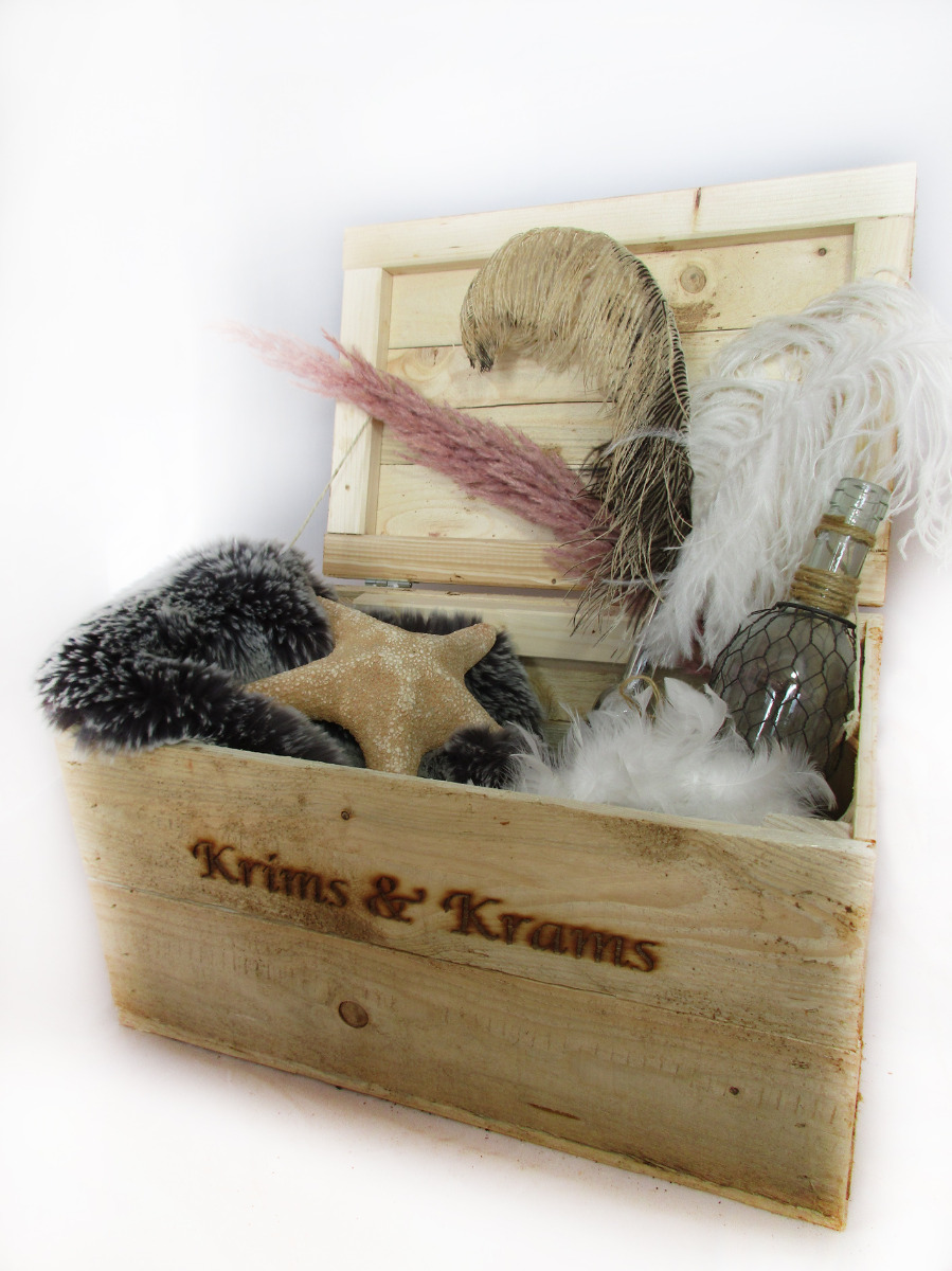 Holzkiste "Krims & Krams" Branding (ca. 28 x 42 x 23cm), Vintage-Look