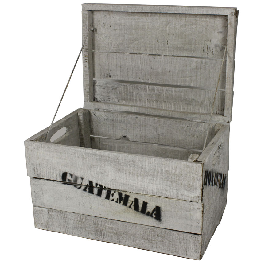 Holzkiste, klein (28x42x23cm),Vintage weiss, Weinkiste, Obstkiste mit Deckel und Aufdruck