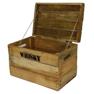 Whisky Holzkiste, klein (28x42x23cm), Vintage, Weinkiste, Obstkiste mit Deckel und Aufdruck