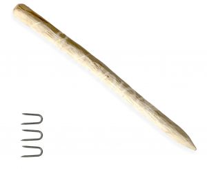 Pfosten Haselnussholz, imprägniert, mit 3 U-Nägeln, Ø 6-8 cm, 150 cm hoch