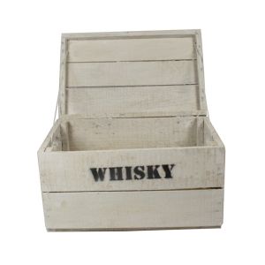 Whisky Holzkiste, klein (28x42x23cm), Vintage, Weinkiste, Obstkiste mit Deckel und Aufdruck, weiß lasiert