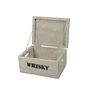 Whisky Holzkiste, mini (21x27x14,5cm), Vintage, Weinkiste, Obstkiste mit Deckel und Aufdruck, weiß lasiert