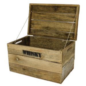 Whisky Holzkiste, mittel (31x50x30cm), Vintage, Weinkiste, Obstkiste mit Deckel und Aufdruck