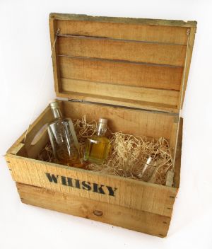 Whisky Holzkiste, mini (21x27x14,5cm), Vintage, Weinkiste, Obstkiste mit Deckel und Aufdruck