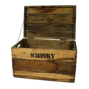 Used-Look Whisky Holzkiste, klein (28x42x28cm), Vintage , Weinkiste, Obstkiste mit Deckel und Aufdruck, Shabby Look