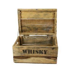 Used-Look Whisky Holzkiste, junior (24x34,5x19cm), Vintage, Weinkiste, Obstkiste mit Deckel und Aufdruck