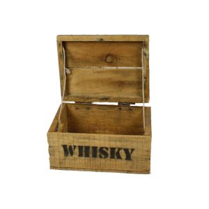 Used-Look Whisky Holzkiste, mini (21x27x14,5cm), Vintage, mit Deckel und Aufdruck