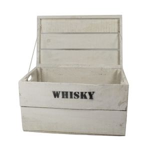 Whisky Holzkiste, mittel (31x50x30cm), Vintage, Weinkiste, Obstkiste mit Deckel und Aufdruck, weiß lasiert