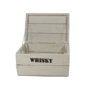 Whisky Holzkiste, junior (24x34,5x19cm), Vintage, Weinkiste, Obstkiste mit Deckel und Aufdruck, weiß lasiert