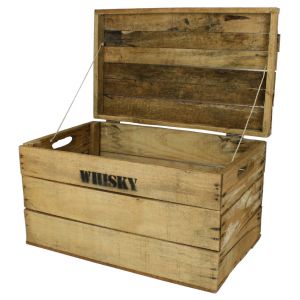 Whisky Holzkiste, groß (35x59x35cm), Vintage, Weinkiste, Obstkiste mit Deckel und Aufdruck